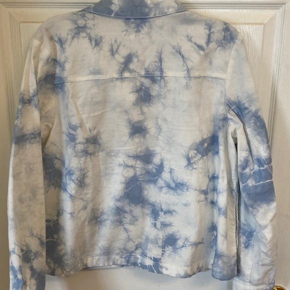 J. Jill Light Blue and White Tie-Dye Cotton Blend Jacket - Picture 5 of 8